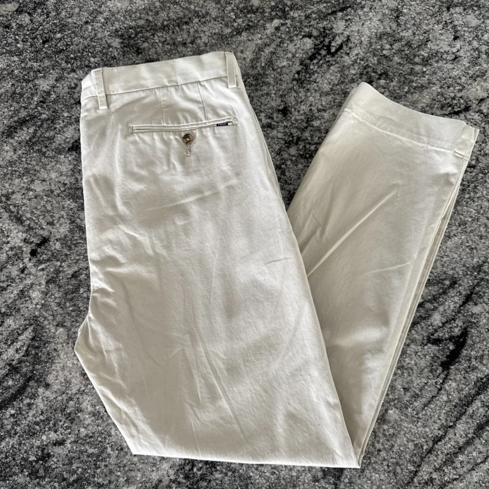 Polo Ralph Lauren Pants Mens 36x30 Cream Tan Chino Flat Front Stretch Slim Fit